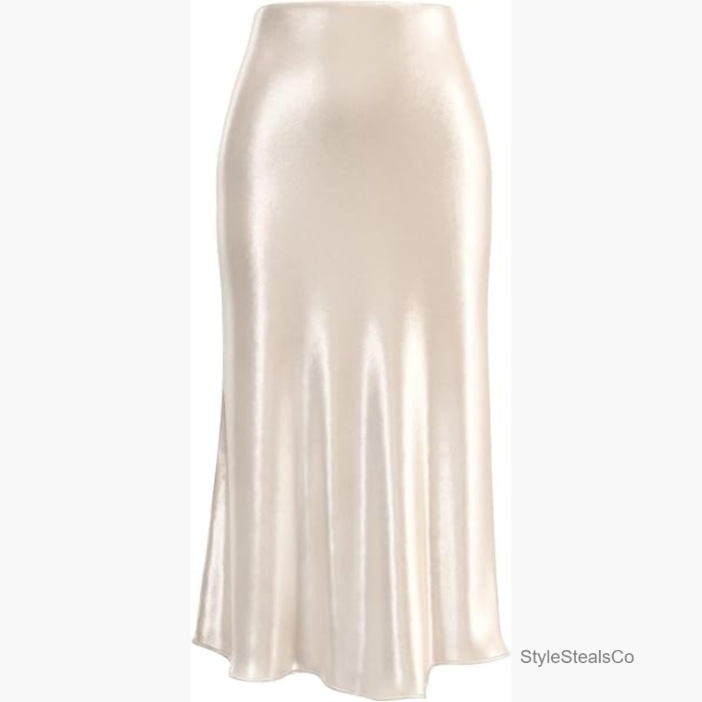 Silk Satin Midi Skirt High Waist Elastic A-Line Women's Skirt